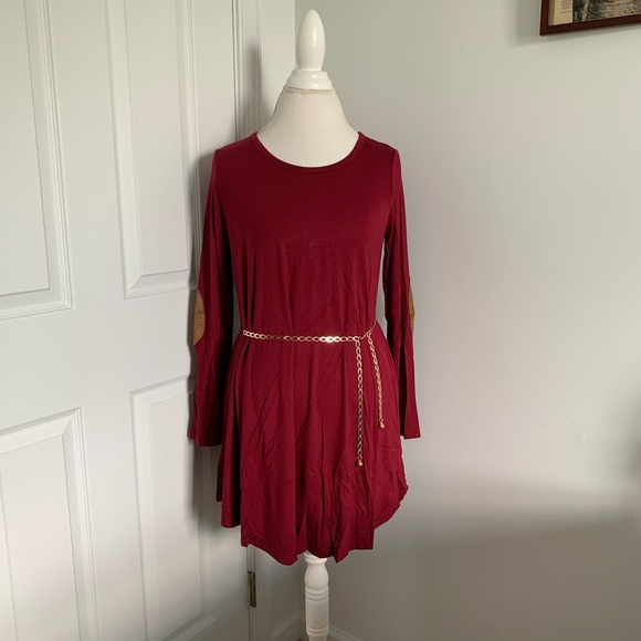 Cranberry Mini Dress with Faux Suede Elbow Patches - Picture 4 of 11